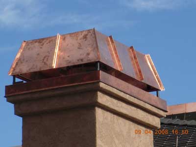 Copper chimney cap closeup